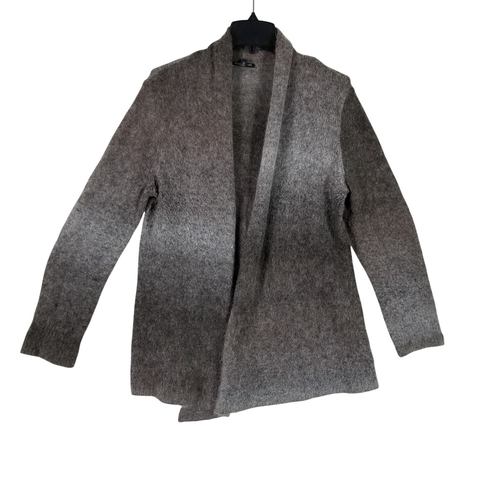 Eileen Fisher Cardigan Womens M Grey Ombre Mohair Blend Open Front Italian Yarn